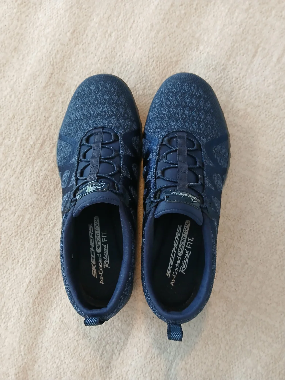 •Skechers• Air-Cooled Memory Foam Relaxed Fit Navy Slip-On Athletic Shoes